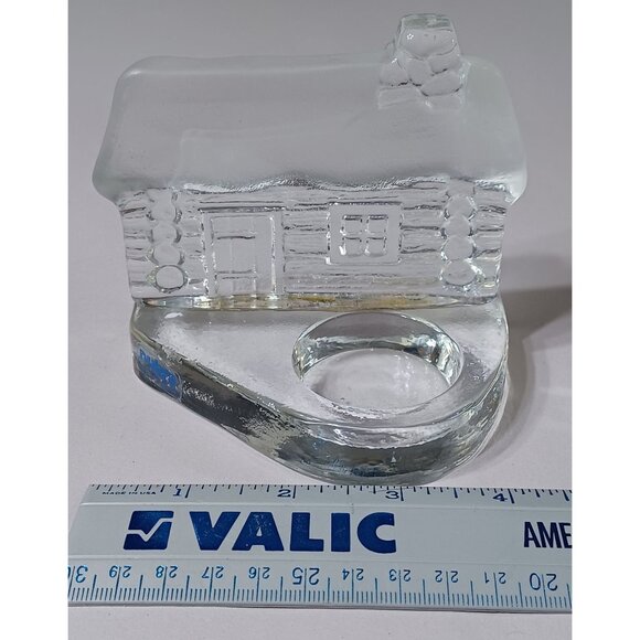 Nybro Sweden Log Cabin Tealight Candle Holder Frosted Winter Design 4x4x3 - Picture 6 of 7